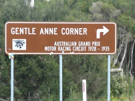 A sign for Gentle Anne Corner - part of the original Australian Grand Prix Circuit on Phillip Island.