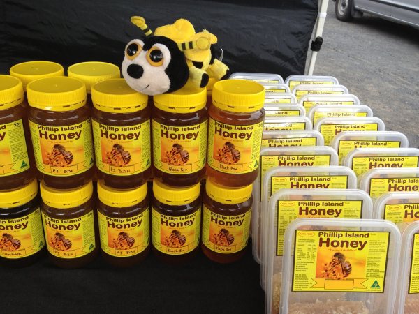 Phillip Island Honey selection of products  at a Phillip Island market