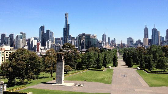 Melbourne city skyline as seen from the Shrine of Remembrance. City skyline as seen from the Shrine of Remembrance, Melbourne