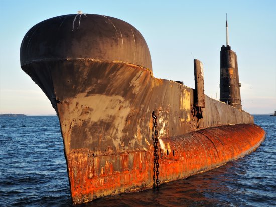 De-commissioned HMAS Otama anchored off Hastings in Westernport Bay, Victoria, Australia.
