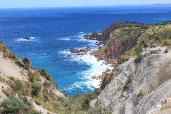 Cliffs along the coast of Cape Woolamai, Phillip Island. Part of the rugged coastline of Cape Woolamai.