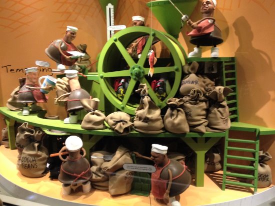 A scene about making chocolate, made out of chocolate. Family of chocolate making family, made from chocolate