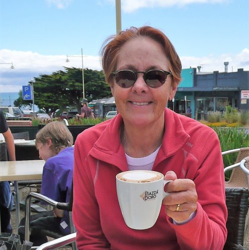 Enjoying a coffee in Cowes, Phillip Island