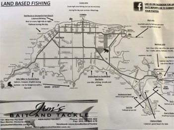 Map of Phillip Island and San Remo showing land based fishing spots.