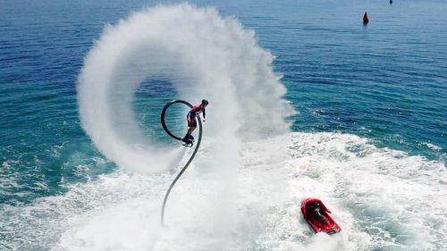 Doing flyboarding tricks