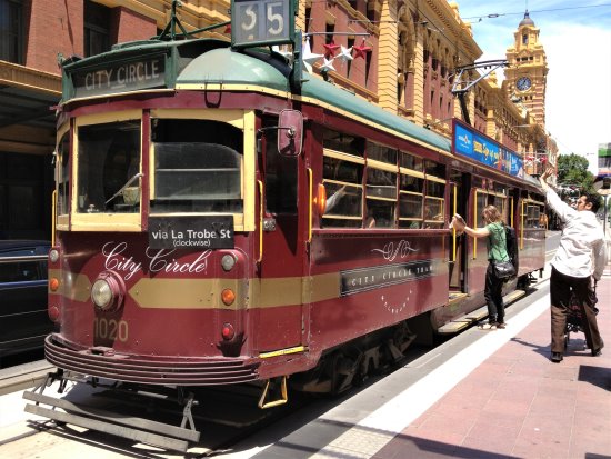 The free City Circle Tram takes visitors around the Melbourne Central Business District.