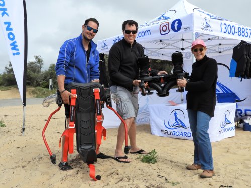 With Phillip Island flyboarding's Matt and Tino,looking at the equipment needed