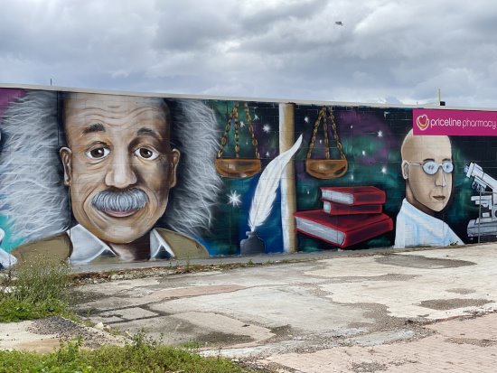 Part of a mural in Cowes, Phillip Island, showing Albert Einstein.