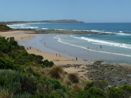 Beach scene at Surf Beach, Phillip Island. Surf Beach, Phillip Island, with Cape Woolamai in the distance.