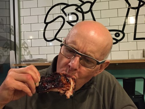 Enjoying ribs at Wight's American BBQ, Phillip Island Enjoying ribs at Wight's American BBQ, Phillip Island